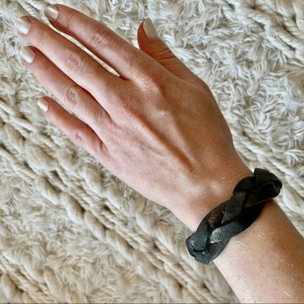 Braided Leather‎ Cuff Bracelet w/ Snap